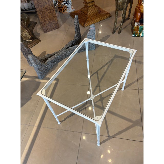 Vintage Brown Jordan Calcutta Faux Bamboo Side End Table New Glass & Powdercoat For Sale In West Palm - Image 6 of 11