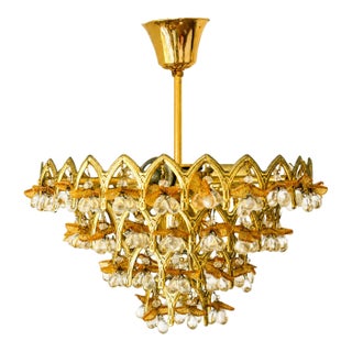Vintage Murano Glass Fruit Chandelier, 58 Drops, Gilt Metal, 4-Light, 1970s For Sale