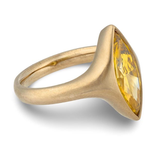 Gia 2.65 Carat Fancy Deep Orangy Yellow Marquise Cut Diamond Solitaire Ring, Size 7.75 For Sale - Image 4 of 7