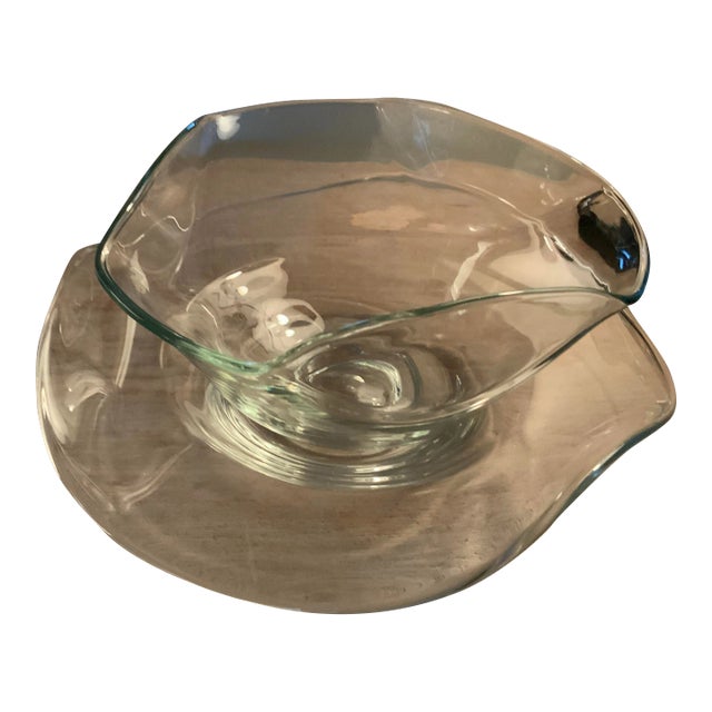 1950s Mid-Century Asymmetrical/ Wavy Glass Bowl & Platter Set For Sale
