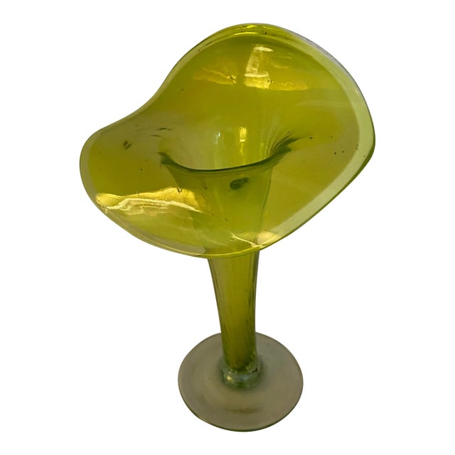 Antique Green Art Glass Vase, Jack-In-The-Pulpit For Sale