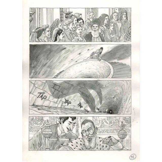 This work entitled "Escape during a party at the court of Julius II" is a board of the graphic novel published in 2016 by...