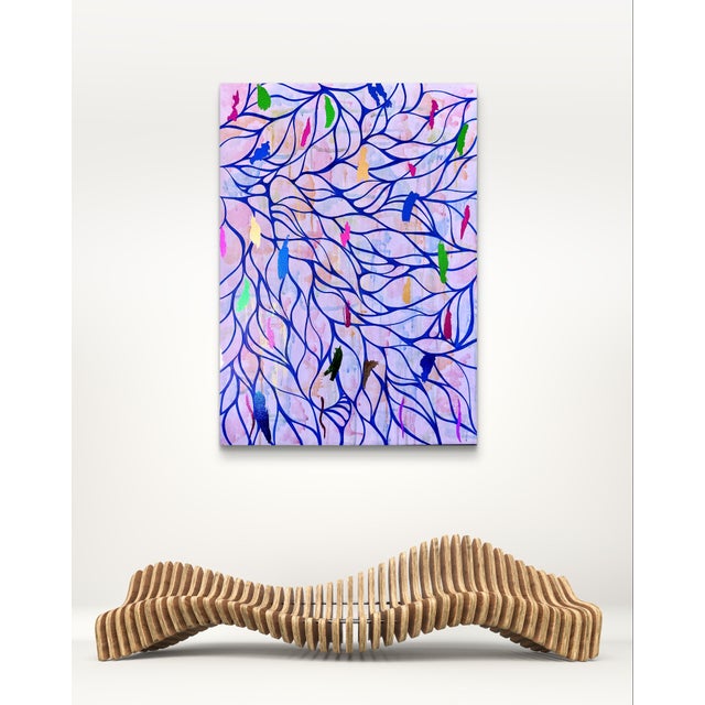 Sills 'colorful thoughts'. A beautiful abstract artwork on canvas. Multicolors, metallic. The base is soft pink acrylic...