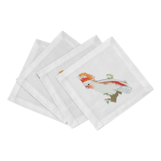 Cockatoo Cotton Sateen Cocktail Napkins, Set of 8 For Sale