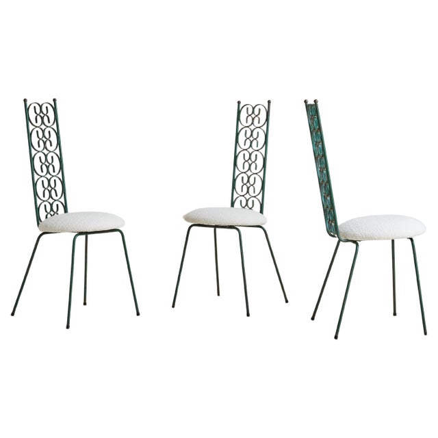 Mid 20th Century Grenada' Wrought Iron + Ivory Boucle Accent Chair Attributed to Arthur Umanoff For Sale - Image 5 of 12