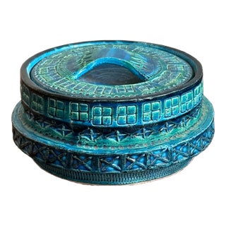 Mid Century Bitossi Aldo Londi Rimini Blue Covered Bowl For Sale