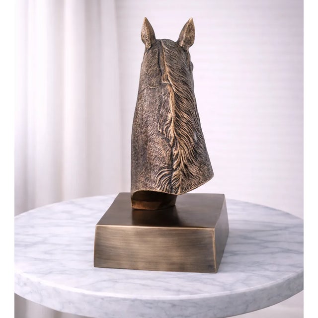 1970s 1970s Antique Brass Finish Metal Hand Carved Horse Head Bust Sculpture For Sale - Image 5 of 10