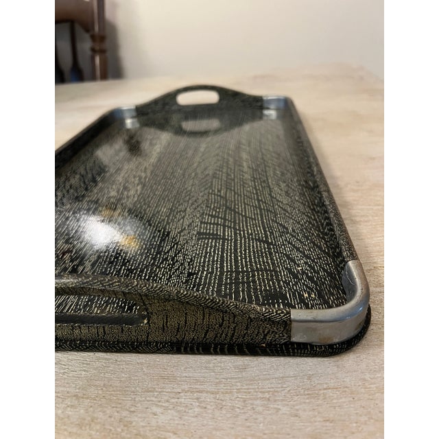 1950s Vintage Mid-Century Cerused Black Wood & Chrome Nesting Serving Trays - Set of 3 For Sale - Image 5 of 9