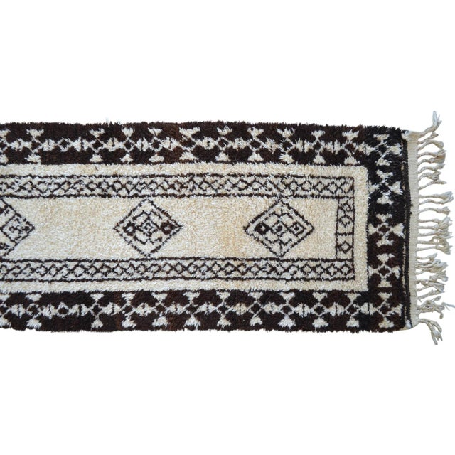 Hand-Knotted Kurdish Runner Rug . Tribal Herki . Boucherouite Style Natural Undyed Wool - 2′9″ × 11′6″ For Sale - Image 9 of 12