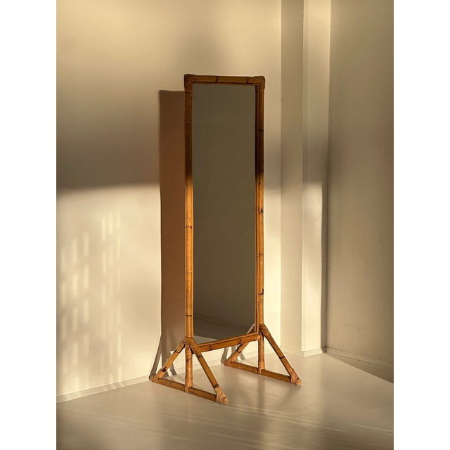 Rectangular Bamboo Rattan Floor Mirror, 1970s For Sale - Image 4 of 10