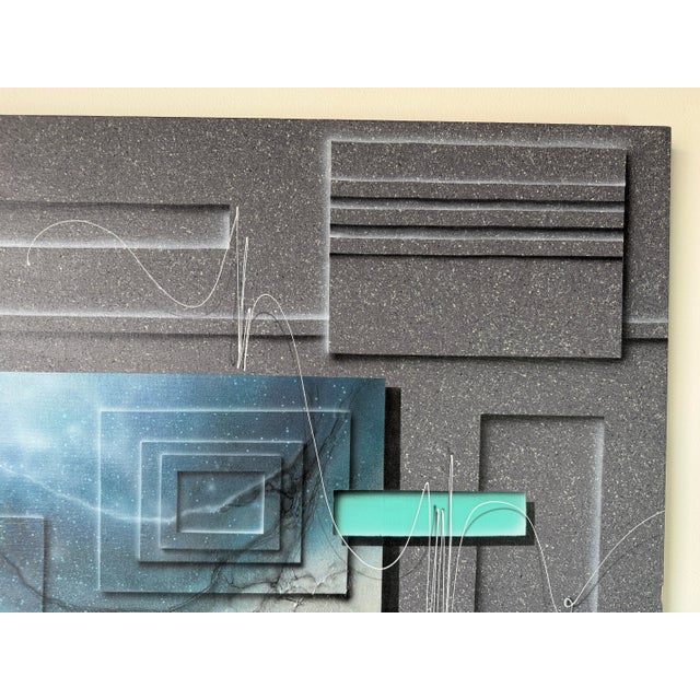Turquoise 1980s Josef Kugler Abstract Geometric Acrylic on Canvas Painting For Sale - Image 8 of 12