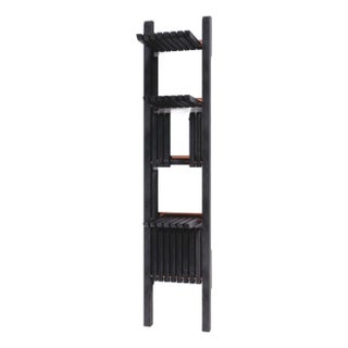Modern Shelving System Handcrafted Black Stained Wood on the Steel Frame Modular Shelves 500 Mm For Sale