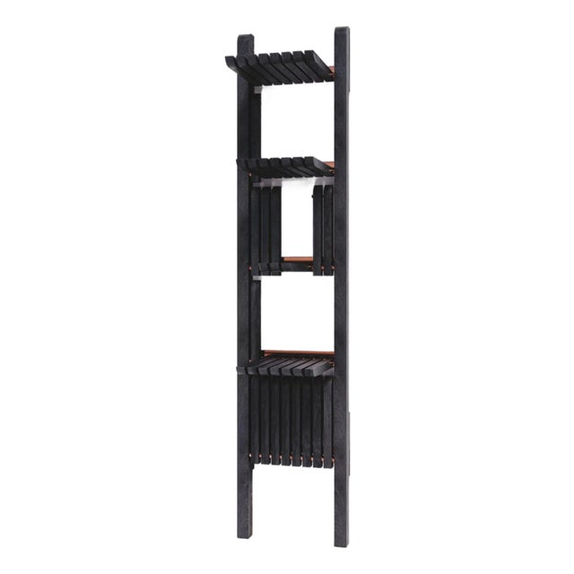 Modern Shelving System Handcrafted Black Stained Wood on the Steel Frame Modular Shelves 500 Mm For Sale