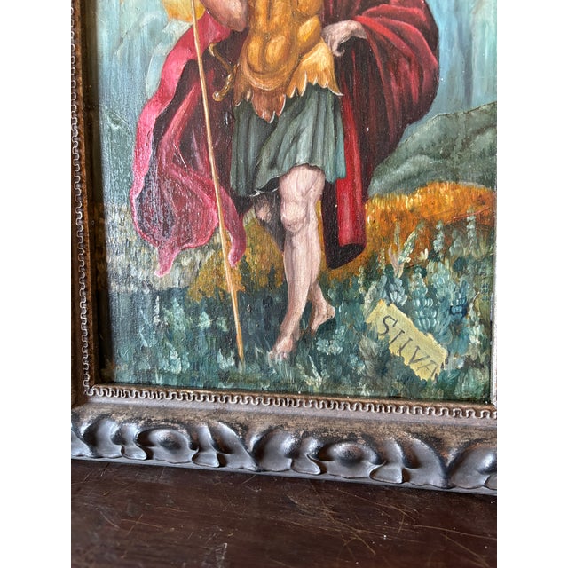 Grand Tour Style Italian Oil on Wood Painting of Mercury Later Figurative Frame For Sale - Image 10 of 12