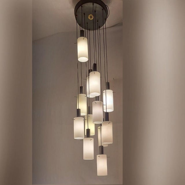 Black Large Vintage Italian Cascade Suspended Chandelier from Stilnovo, 1960s For Sale - Image 8 of 16