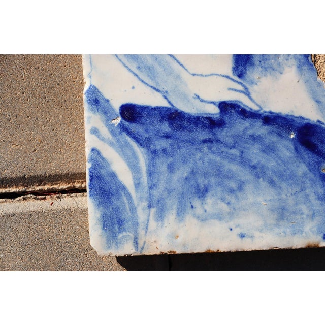 18th Century 18th Century Portuguese Tile Lady’s Hand Fragment Blue & White Antique Hand Painted For Sale - Image 5 of 8