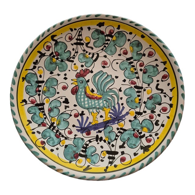 Vintage Italian Majolica Orvieto Rooster Wall Plate by Ceramiche Leoncini For Sale