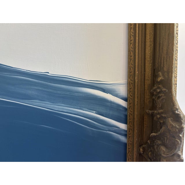 "Waves" Abstract Painting in Antique Frame, Large Seascape Ocean Painting Transitional Wall Art by JTS For Sale In Minneapolis - Image 6 of 12
