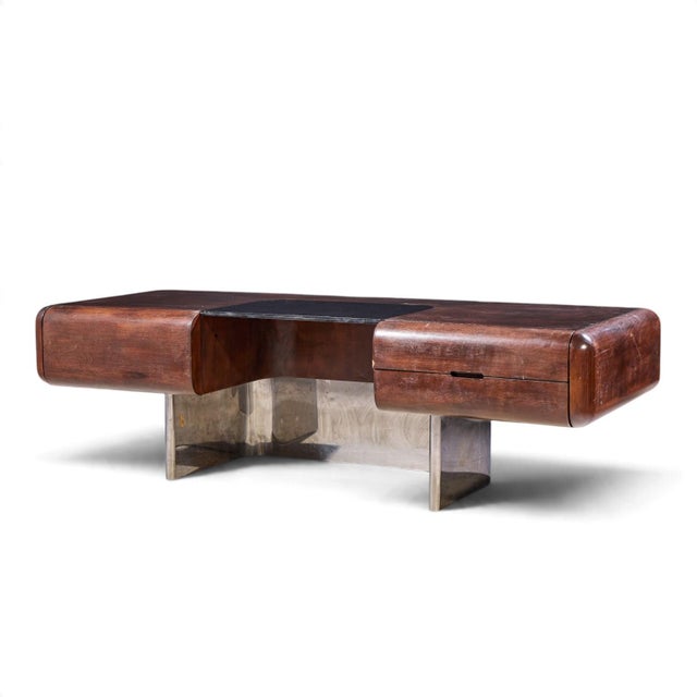 Mid-Century Modern m.f. Harty for Stow & Davis Mid Century Walnut, Chrome and Glass Executive Desk For Sale - Image 3 of 10