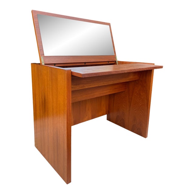 Mid-Century Modern Danish Teak Flip-Top Vanity or Desk - 1960s For Sale