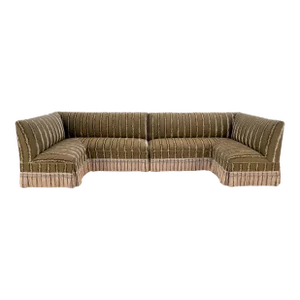Two Way Two Part "C" Shape Striped Upholstery Custom Sofa Couch with Tassels