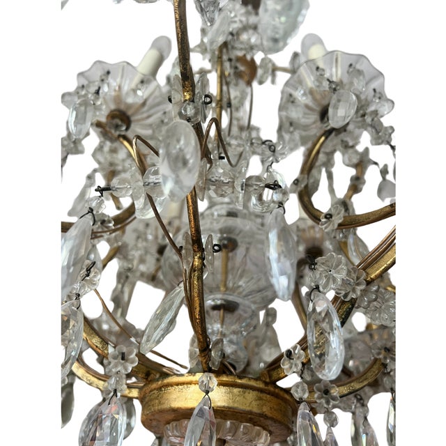 Metal 19th Century Louis XV Style Basket-Shape Crystal Glass and Bronze Chandelier, 12 Light For Sale - Image 7 of 10