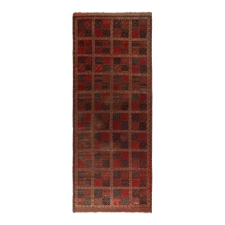 Vintage Turkish Extra-Long Runner With Tribal Motifs & Symbolic Lattice in Red - Rug & Kilim For Sale