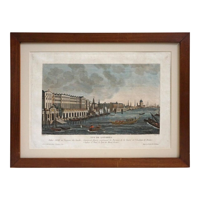Antique View of London Architectural Perspective Engraving of the Thames Riverfront Circa 1800–1820 Framed For Sale