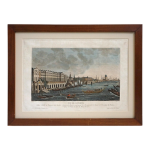 Antique View of London Architectural Perspective Engraving of the Thames Riverfront Circa 1800–1820 Framed