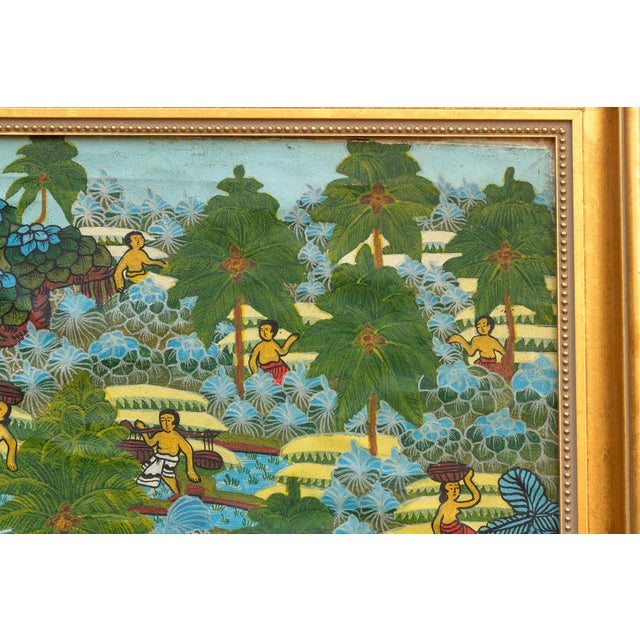 Vibrant Balinese Framed Harvest Painting For Sale - Image 9 of 10