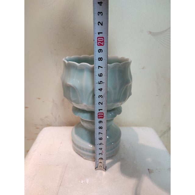 Chinese Ceramic Cup Censer Hand Carved Hutian Ware Celadon Cup For Sale - Image 15 of 15