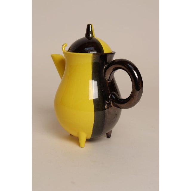 Vallauris Vintage Vallauris Two Tone Gray and Yellow Ceramic Teapot by Auguste Lucchesi For Sale - Image 4 of 17