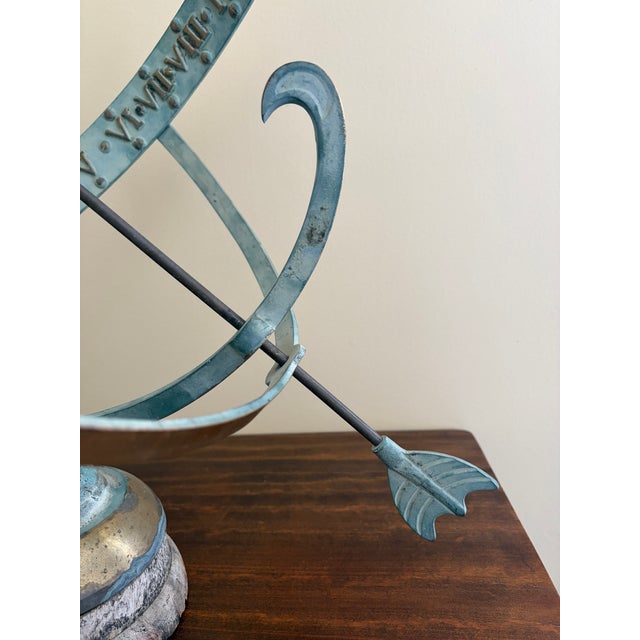 Verdigris Vintage English Country Brass and Iron Verdigris Garden Armillary Sundial For Sale - Image 8 of 13