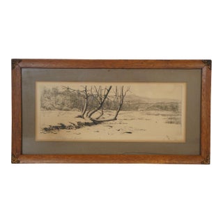 Late 19th Century Antique John H Millspaugh Signed Winter Landscape Etching 21", Framed For Sale