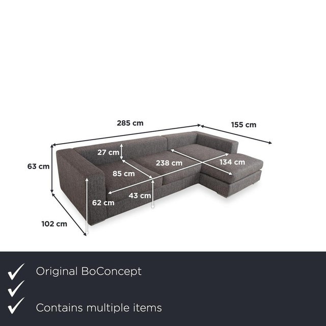 Modern Cenova Set Fabric Corner Sofa and Ottoman in Grey by BoConcept, Set of 2 For Sale - Image 3 of 18