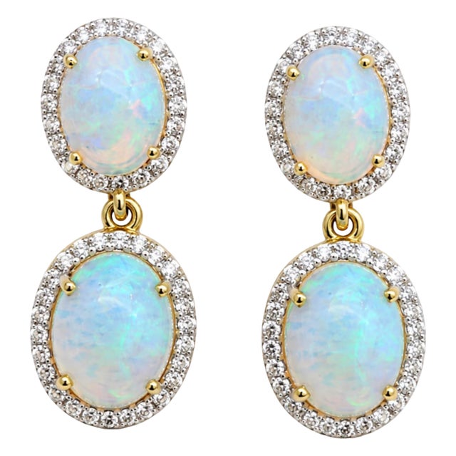 Natural Opal 4.44cts & Diamond 0.53cts Earring in 14k Gold For Sale In New York - Image 6 of 8