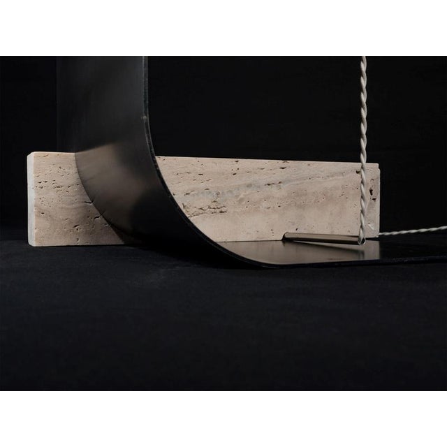 Contemporary Equo 2.1 Floor Lamp in Iron with Travertine and Stainless Steel by D´ARK Atelier For Sale - Image 3 of 13