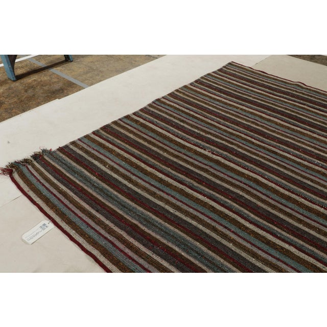 1950s 1950s Vintage Mid-Century Kilim Beige-Brown Red and Blue Striped Pattern For Sale - Image 5 of 7