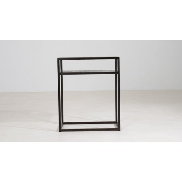 Metal 21st Century Poland Blackened Iron Black Metal-Framed Side Table With Glass Top And Shelf For Sale - Image 7 of 11