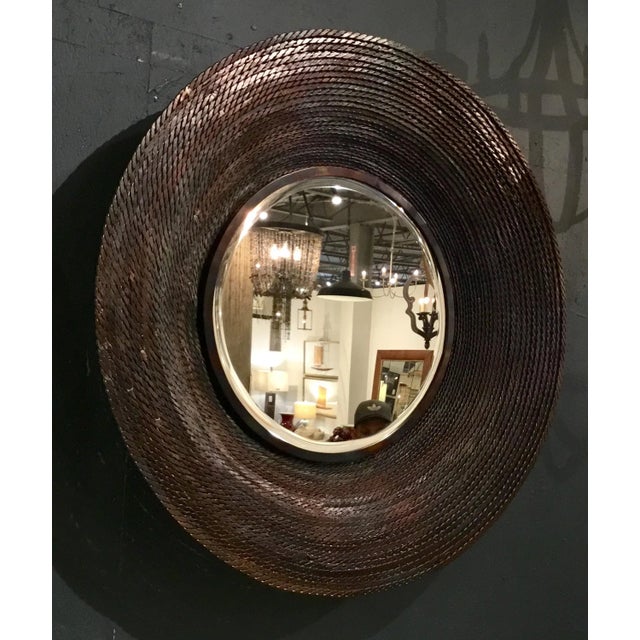 2010s Studio a Large Modern Twisted Torched Iron Round Wall Mirror For Sale - Image 5 of 7