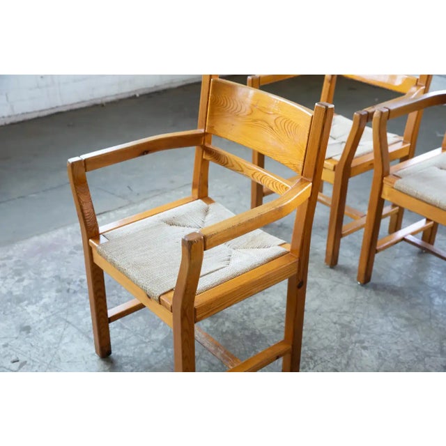 Set of Six Modern Danish Dining Chairs in Solid Pine and Papercord For Sale In New York - Image 6 of 11