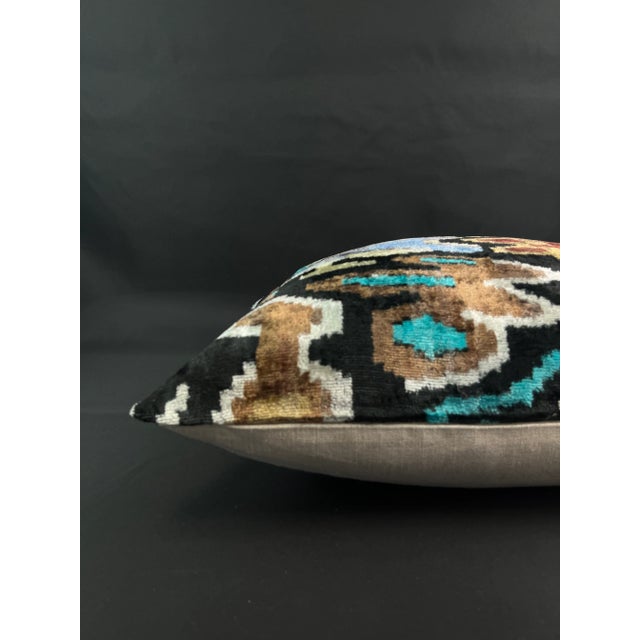 Multicolor Velvet Ikat Pillow Cover For Sale - Image 4 of 5