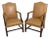 Pair of Mahogany Leather Martha Washington Style Armchairs For Sale