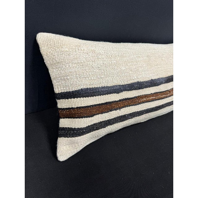 Turkish Hemp Pillow Cushion Natural Beige Black Cushion Cover 14x40 #30444 Enhance your home decor with our Kilim Pillow...