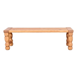 Brutalist Pine Wood Bench by Glas Mäster for Markaryd, Sweden, 1970s For Sale