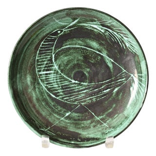 Green Sgraffito Bird Plate by Gudrun Wittke-Baudisch for Keramik Hallstatt, 1970s For Sale