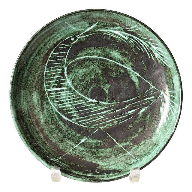 Green Sgraffito Bird Plate by Gudrun Wittke-Baudisch for Keramik Hallstatt, 1970s For Sale