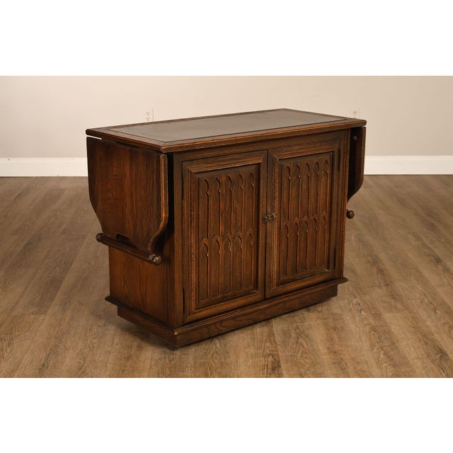 Gothic Jamestown Lounge Co. Gothic Revival Vintage Oak Drop-Leaf Server For Sale - Image 3 of 18