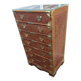 Chinoiserie Jewelry Armoire Asian Lingerie Chest Dresser With Gold Accents 7 Drawers For Sale