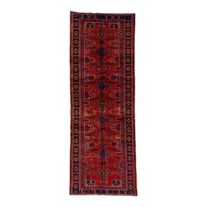 1960s Vintage Persian Heriz Navy Blue Handmade Medallion Wool Runner